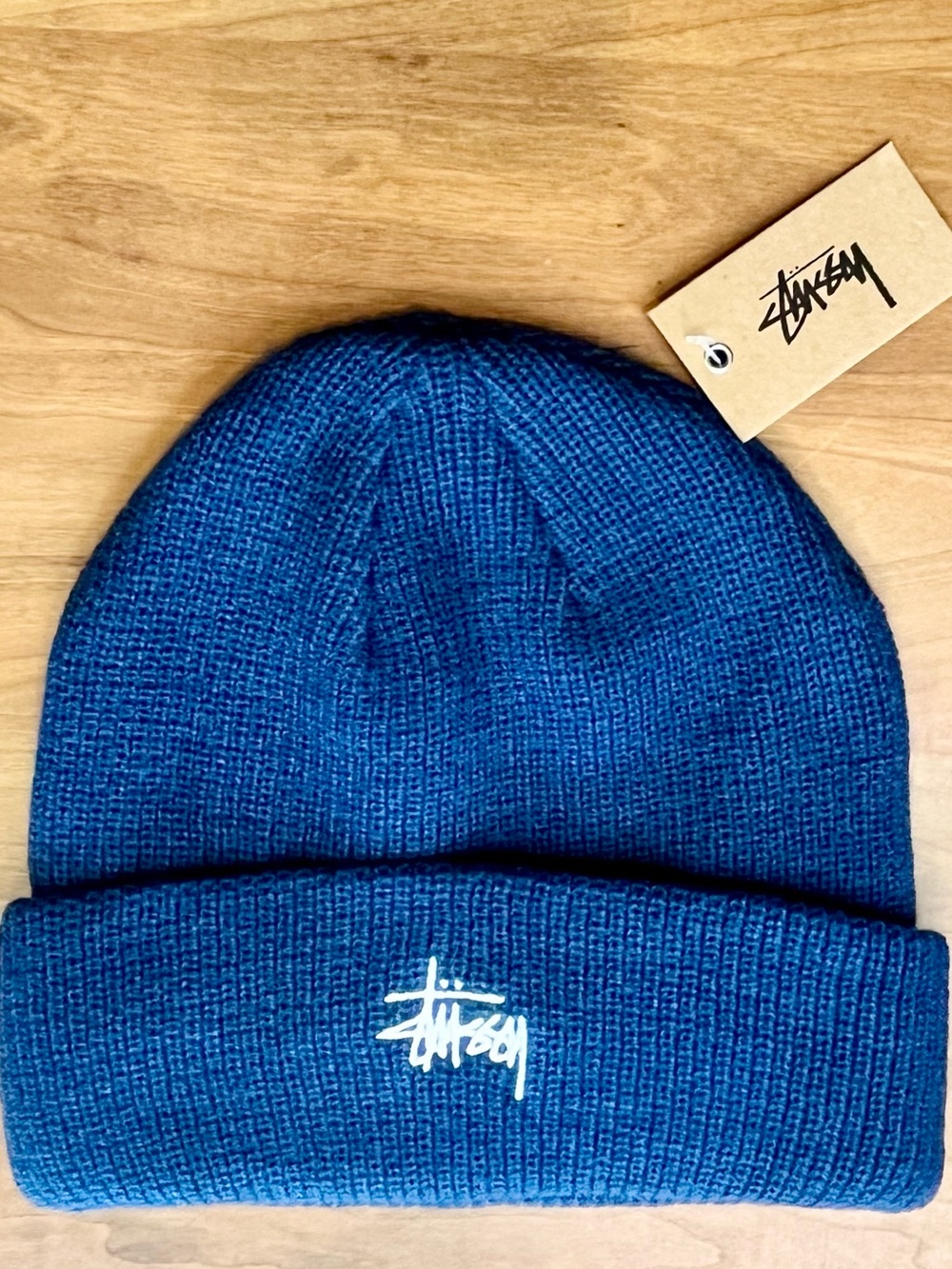 NWT Stüssy Basic Skullcap Beanie Hat Blueberry Dark Blue One Size - Picture 2 of 4